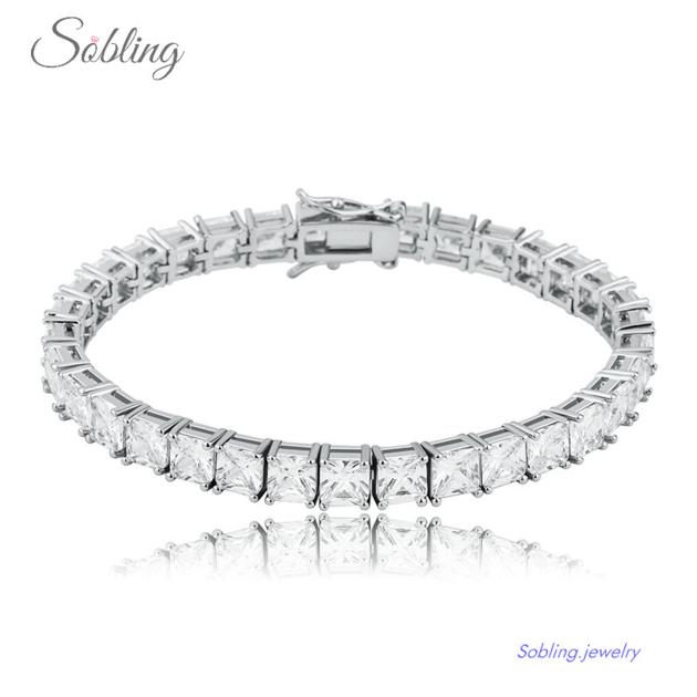 Sobling 6mm cushion tennis bracelet High Quality Hip Hop Iced Out Bling bling Cubic Zirconia chain J