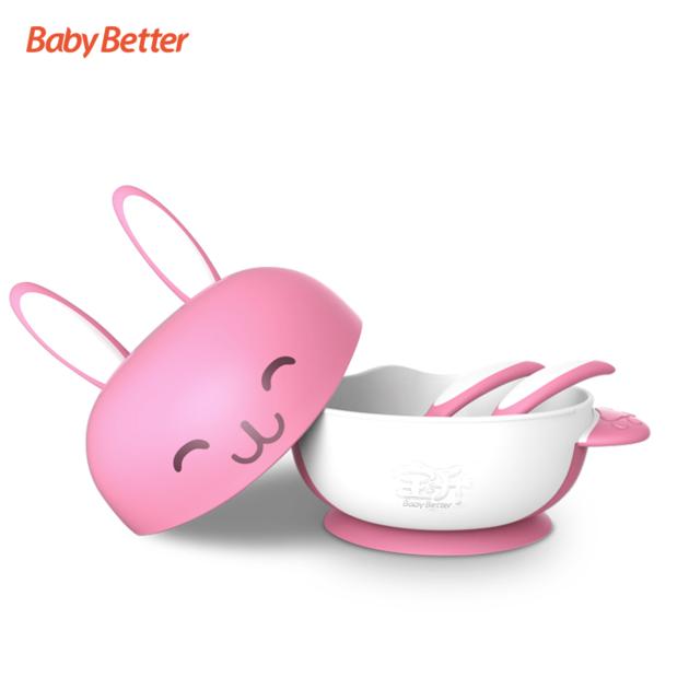 Baby Spill Proof Feeding Bowl Tableware Set- Lid, Spoon and Fork Included