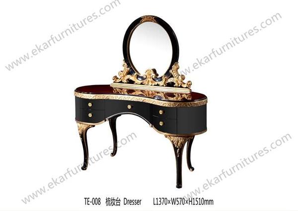 Black carved base dresser draws with mirror in black and match louis xvi bedroom