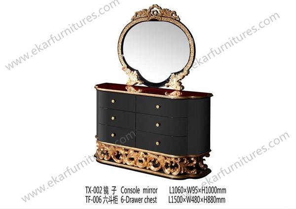 Black carved base dresser draws with mirror in black and match louis xvi bedroom