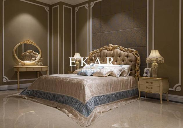 Italian leather bed Latest Wooden Furniture Designs Antique Carved Bed room bed furniture sets