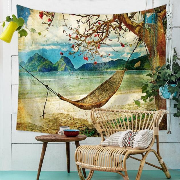 9.Village Coco Tree Sea Wall Cloth Hanging Bedspread Beach Towel Yoga Picnic Mat Cheap Beautiful Tap