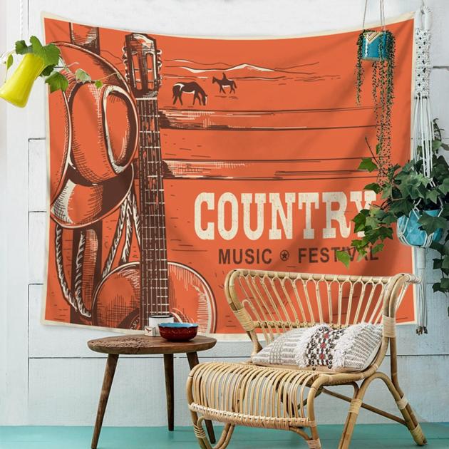Polyester Music Note Guitar Pattern Wall Cloth Hanging Home Decoration Yoga Picnic Mat Beautiful 