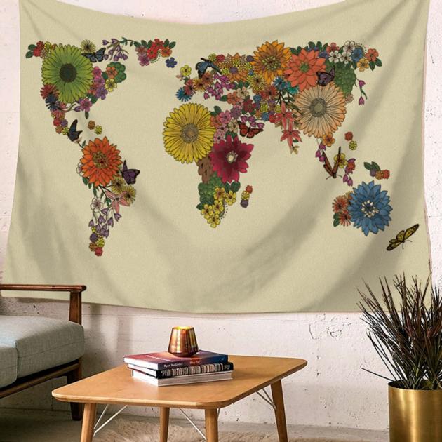 Polyester Colorful Word Map Pattern Wall Cloth Hanging Home Decoration Party Gift Bedspread Beach
