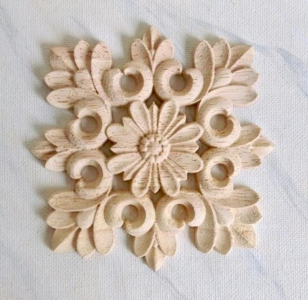 Decorative Ornament - OAK Wood Carved Rosette Wood Embellishments Ornate Furniture Appliques Flower