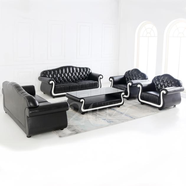 Wholesale Modern Lounge Couch Living Room Furniture Cowhide Leather Chesterfield Sofa Set