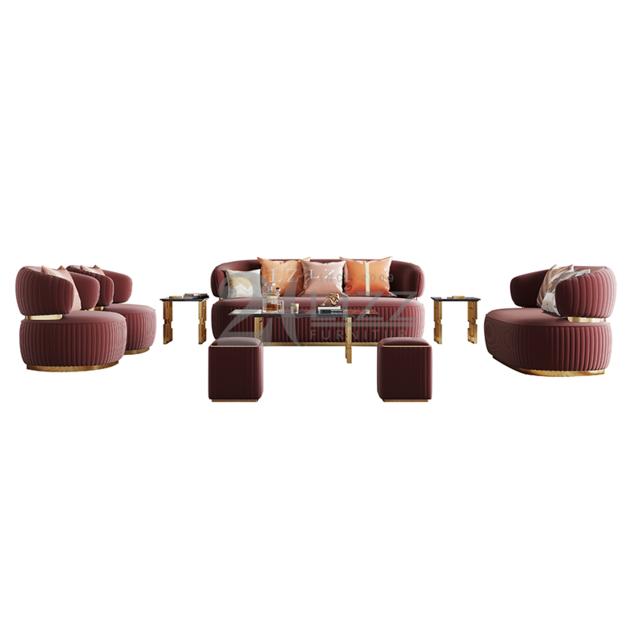 Foshan Salon Furniture Luxury Curved Furniture Italian Living Room Velvet Chesterfield Sofa
