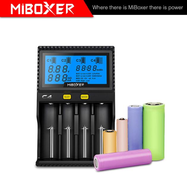 Miboxer C4 18650 Charger 4 Bays Charger for Ni-MH/Ni-Cd AAA/AA/C 26650 (100-800mAh)*4
