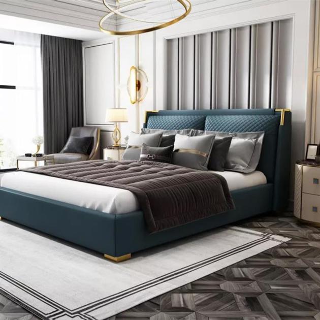 Modern Bed Frame UMIKK Manufacturer Wholesale King Size Most Modern Top Grain Leather Bed
