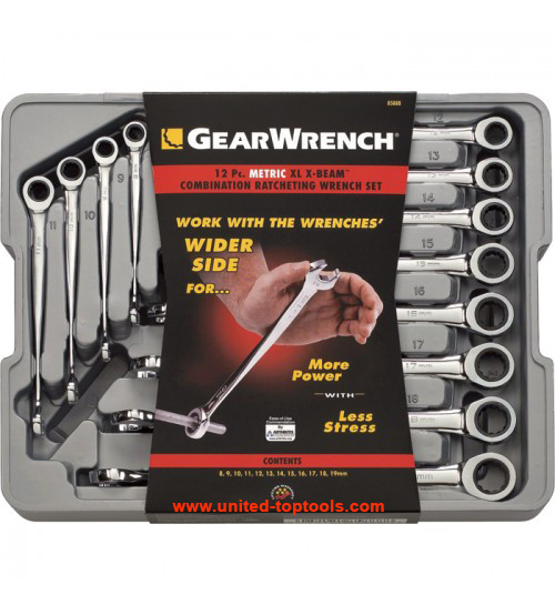 GearWrench Extra-Long X-Beam Ratcheting Combination Wrenches - 8mm–19mm, 12-Pc. Metric Set