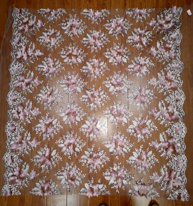 Hand French Beaded Lace Fabric Embroidery