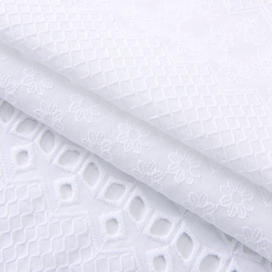 high quality white cotton lace fabric embroidered