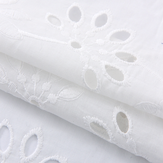swiss white 100% cotton embroidered  with circle design lace fabric