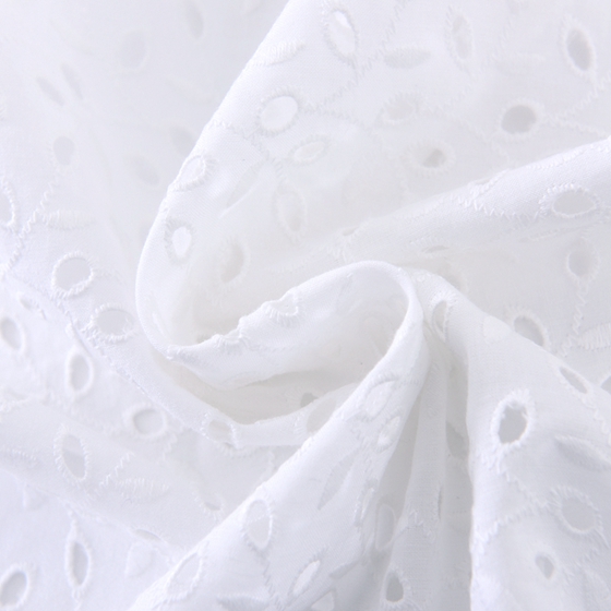 White Cotton Flower Embroidery Eyelet Fabric