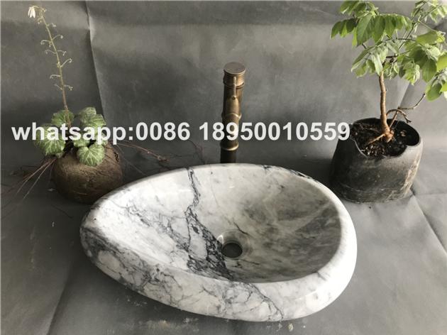 China Carrara Grey Marble Bath vessel sink stone wash basin