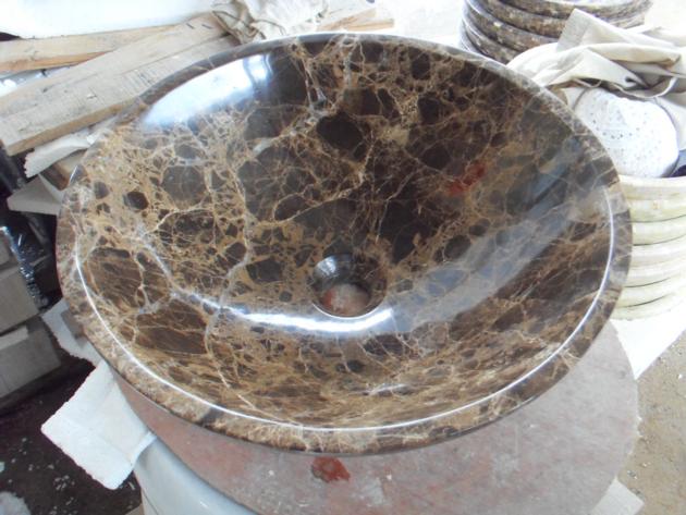 Dark Emperador Marble Round Simple Sink