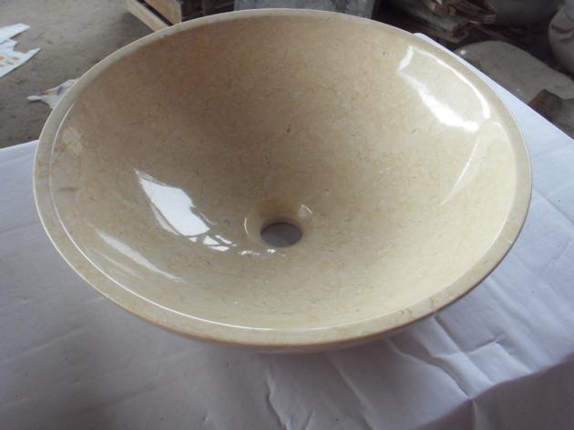 Cream Marfil Beige Marble Bath Round Sink Stone Wash Basin