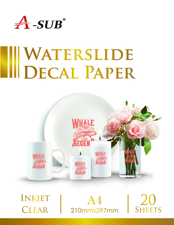 A-SUB factory supply A4 inkjet clear water slide decal paper for printing A4*20 sheets per bag