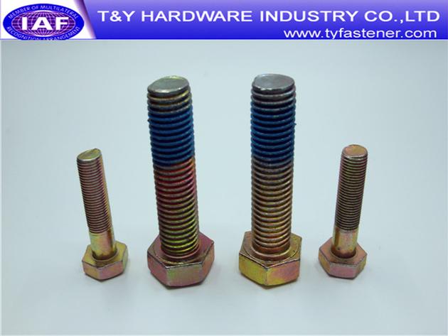 Hexagon head flange bolts , DIN933/931 H.D.G / Galvanized with black /yellow zinc plated/blue white