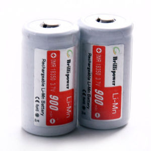 Brillipower IMR 18350 Li-MN/Li-ion 3.7V 900mAh Rechargeable Cell Flat top/Button top Battery