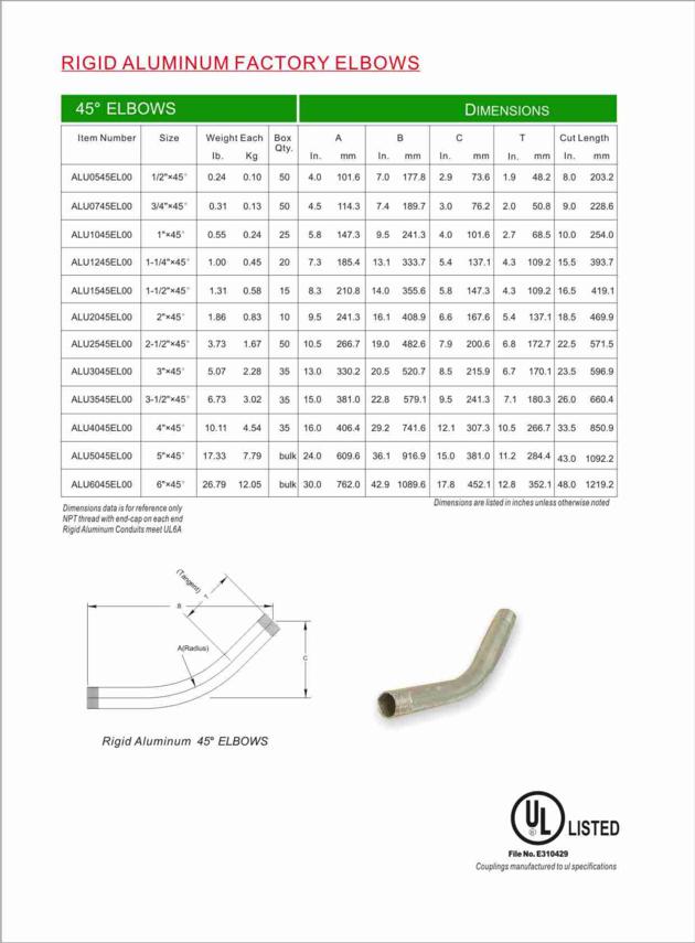 45 Or 135 Degree Rigid Aluminium