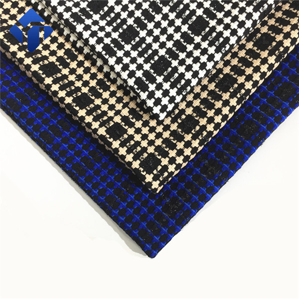 Customized multicolor polyester viscose acrylic tweed wool fabric  for plaid dresses