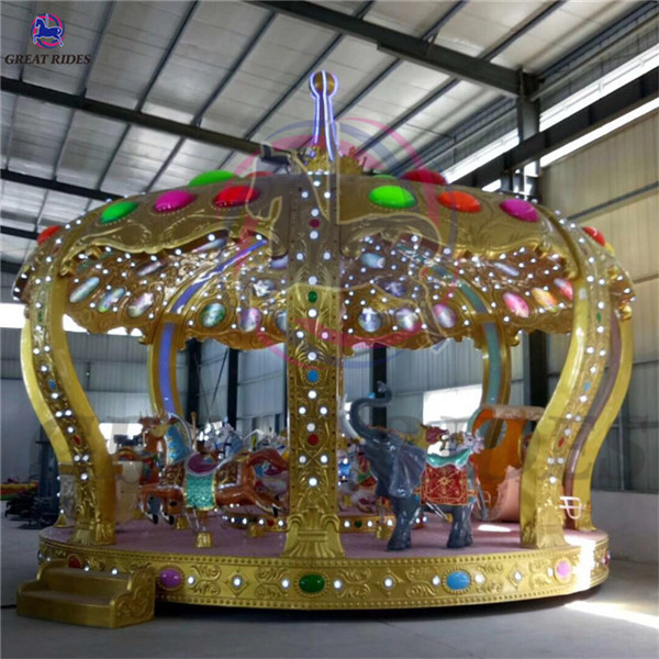 Luxury kids amusement park games crown carousel horses rides for mall