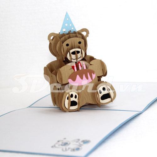 Birthday Bear 3d card-pop up card-birthday card-greeting card