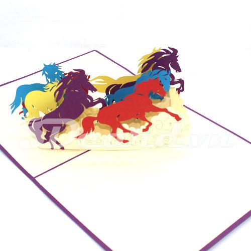 Eight horses 3d card pop up card congratulation card-greeting card