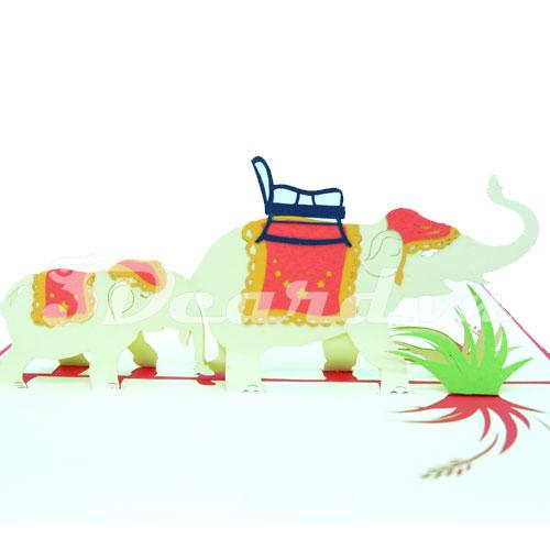 Thailand elephant 2 3d card pop up card handmade card greeting card birthday card