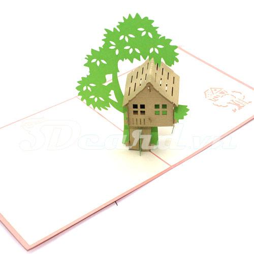Tree house 3d card pop up card greeting card birthday card