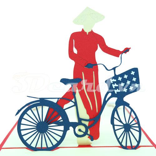 Girl & Bicycle 2 3d card pop up card handmade card birthday card