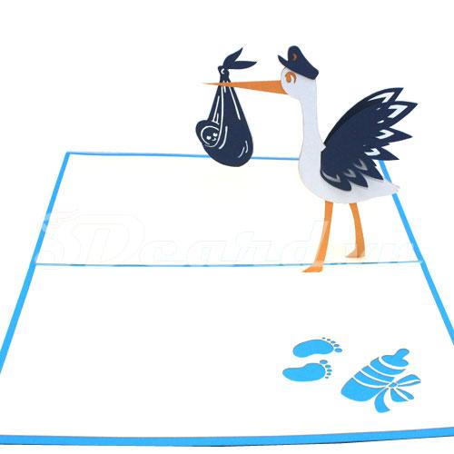 Stork and baby 3d card pop up card greeting card birthday card