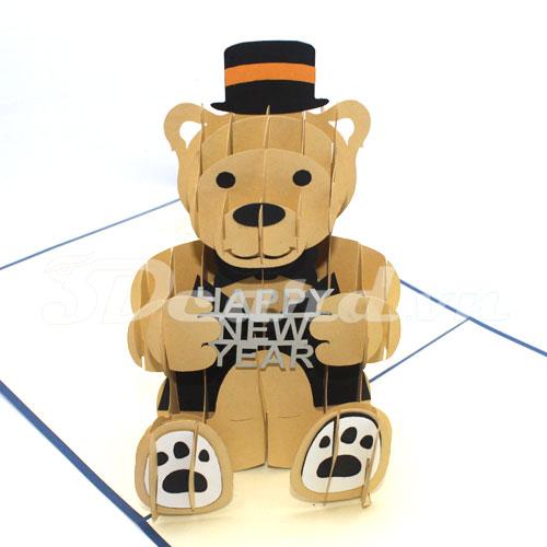 Bear happy new year 3d card pop up card greeting card birthday card