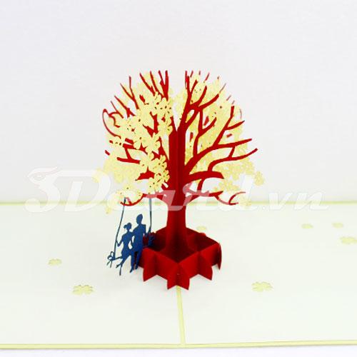 Couple under the dogwood 3d pop up handmade card-love card-valentine card