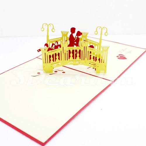 Couple on bridge 3d pop up wedding card-wedding invitation