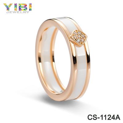 Jewelry Brand Rose Gold Plating CZ Women Ceramic Silver Ring For Engagement