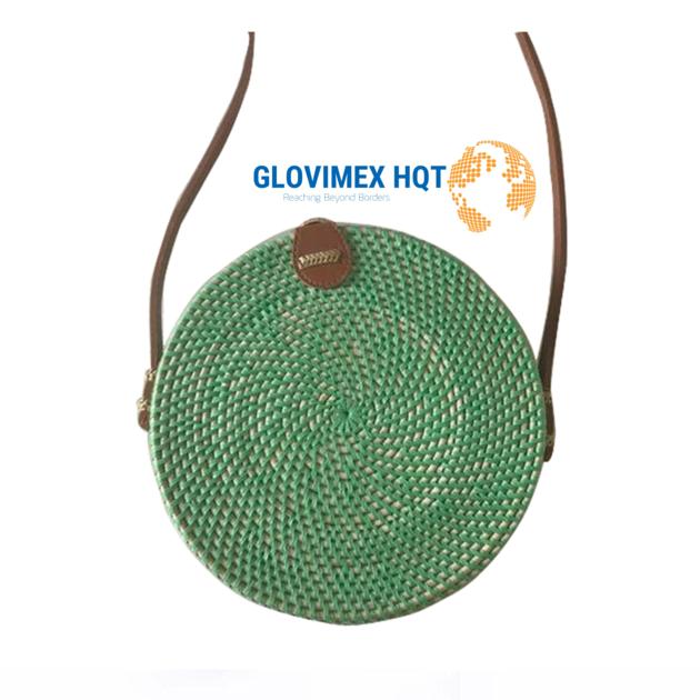 Round Green Handwoven Rattan Handbag 2020