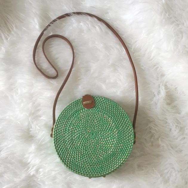 Round Green Handwoven Rattan Handbag 2020 New Arrivals Women Fashion