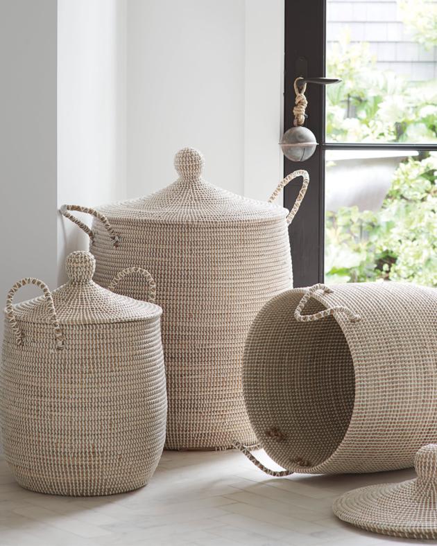 Wholesale Set Of Seagrass Basket Woven Laundry Or Glocery Storage Made By Vietnam Craftmen 