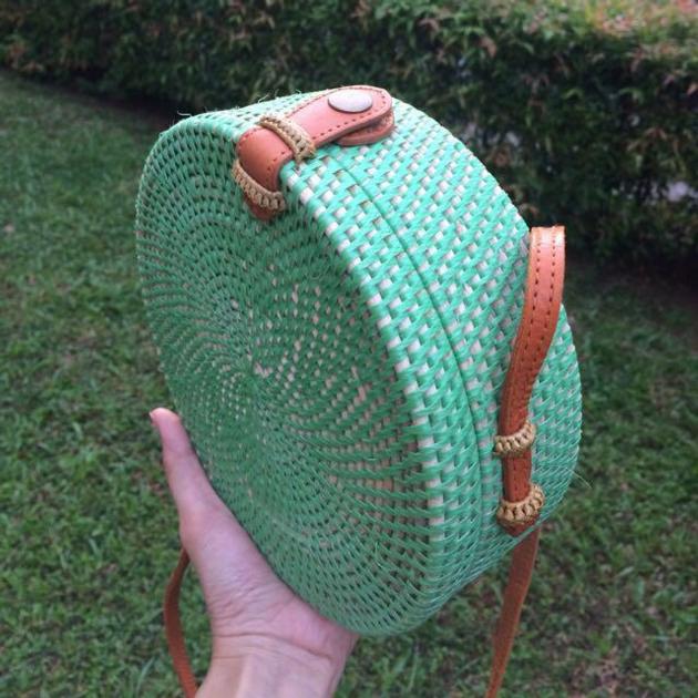 Round Green Handwoven Rattan Handbag 2020