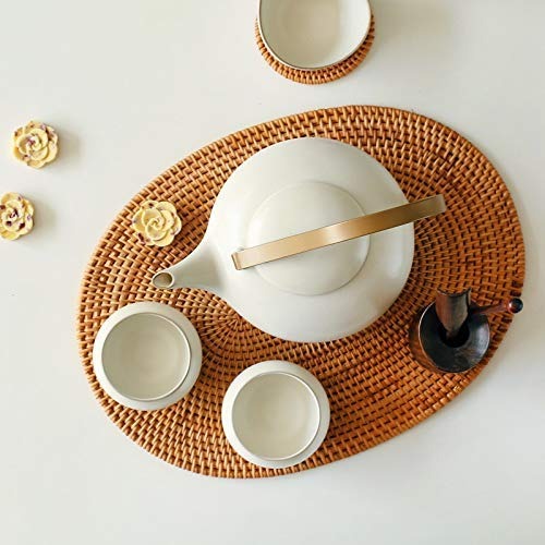 Ellipse Traditional Straw Rattan Place Mats Vietnam Braided Tableware For Kitchen Table 