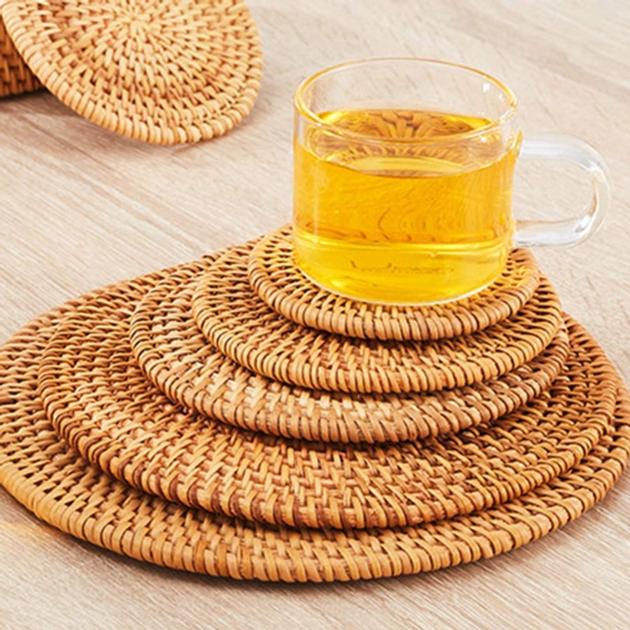 Vintage Natural Rattan Set Placemats And