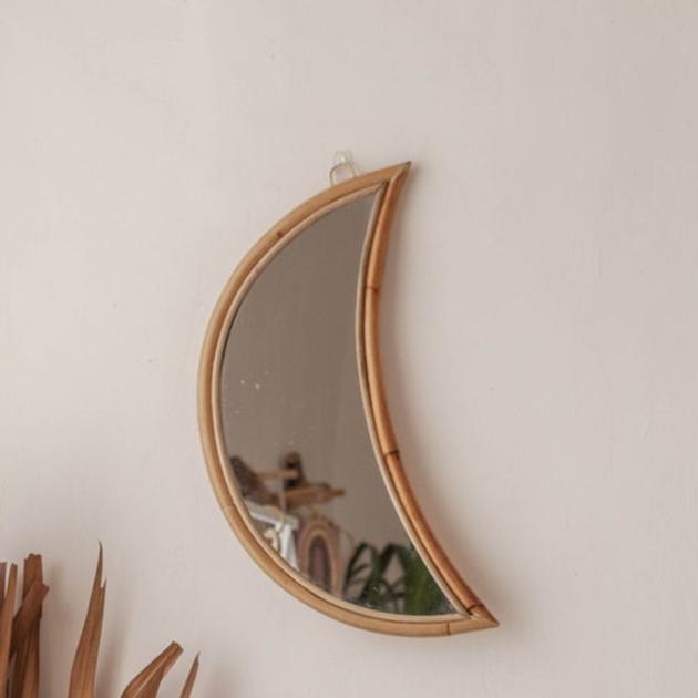 Vivid Half Moon Mirror Home Decoration Hanging Rattan Cane Willow 