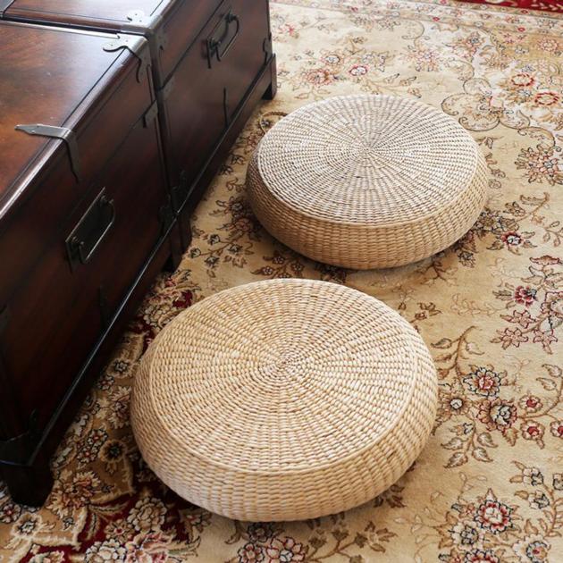 Handicraft Water Hyacinth Seat Floor Cushion Padded Knitted Straw 