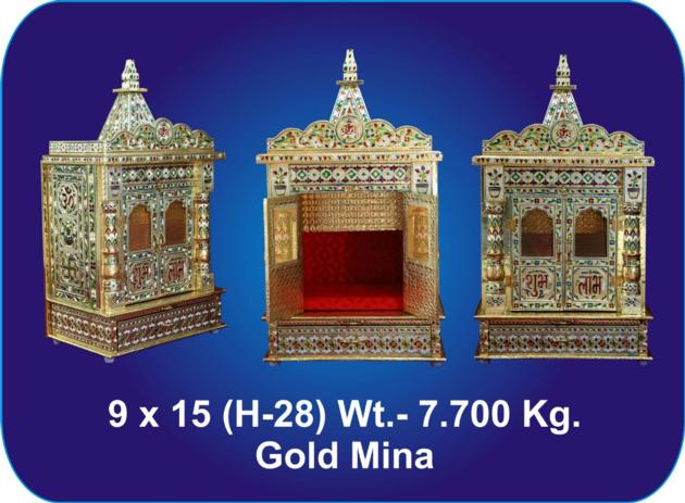 Wooden  Handwork Golden Meenakari Temple