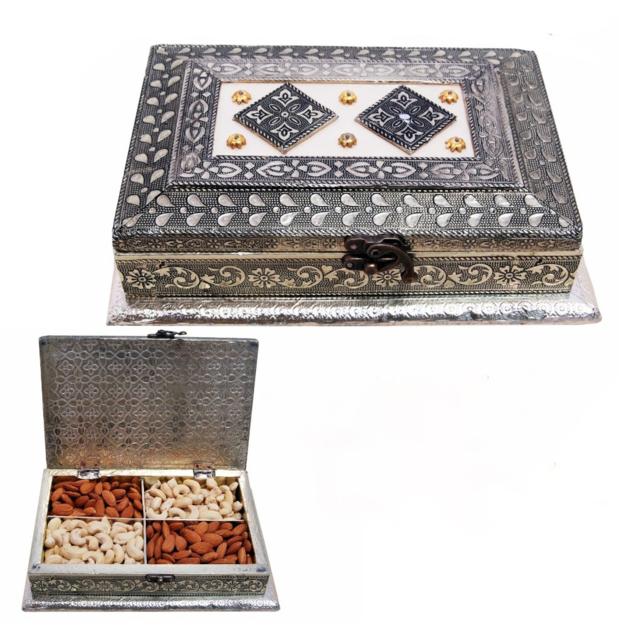  Silver Coloured Oxidise Dry Fruit Box