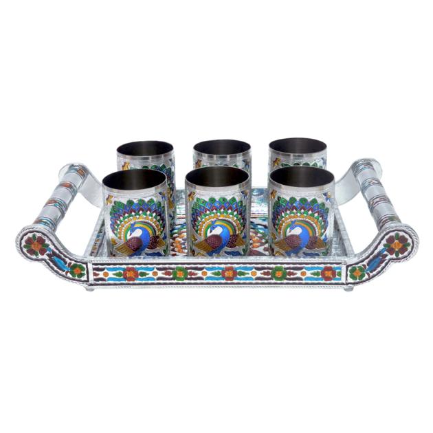 Rajwadi Wooden Tray With S.S.Glass Sets.