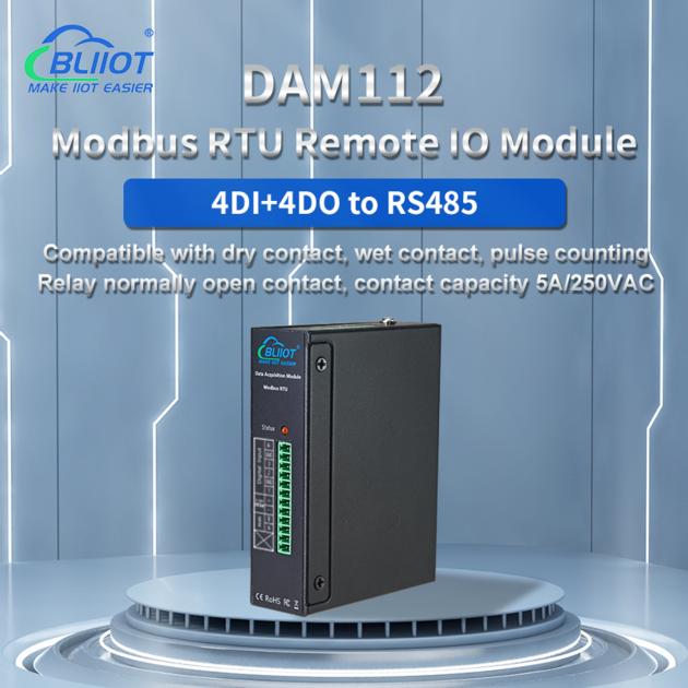 BLIIOT Remote Data Acquisition Module 4DIN 4Relay 1RS485 Modbus Slave DAM112