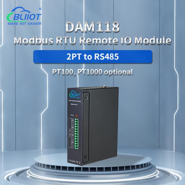 BLIIOT Remote Data Acquisition Module 2PT100 Modbus Slave DAM118